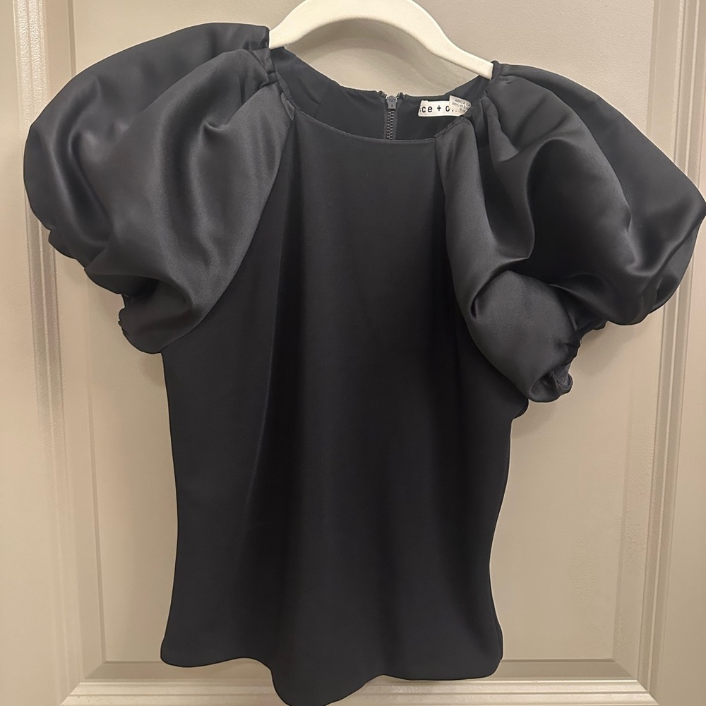 Alice + Olivia Olivia Civi Bubble Sleeve Black Top XS